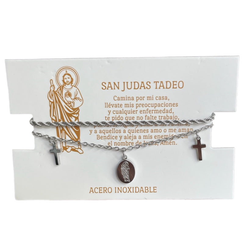 Pulsera plateada doble San Judas