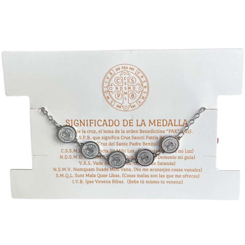 Pulsera plateada medallas San Benito