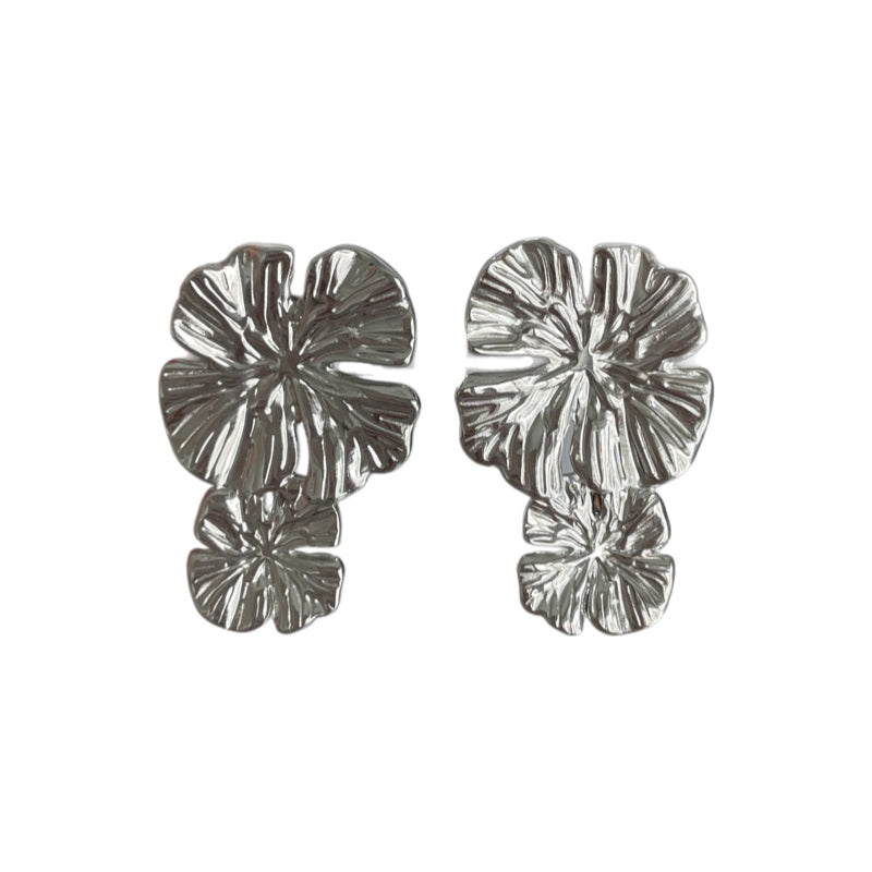 Aretes doble flor plateados