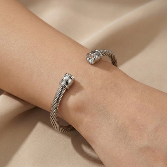 Pulsera torzal zirconias plateada