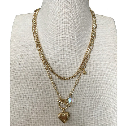 Collar doble broche corazón