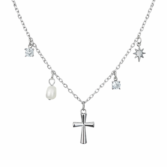 Collar multicharm Cruz plateado
