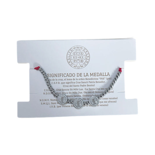 Pulsera triple San Benito Plateada