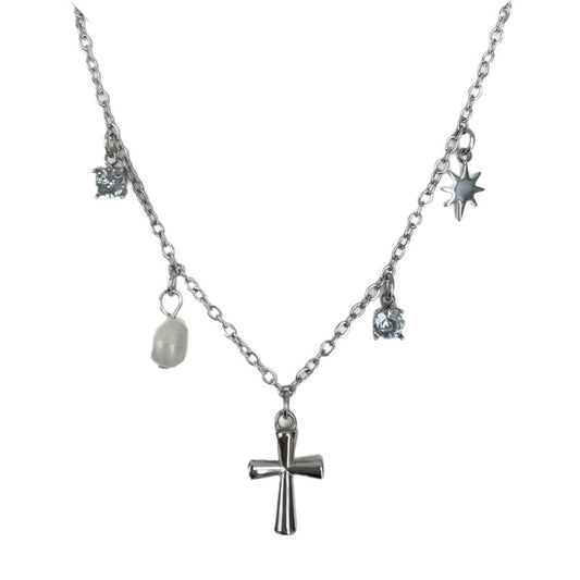 Collar multicharm Cruz plateado