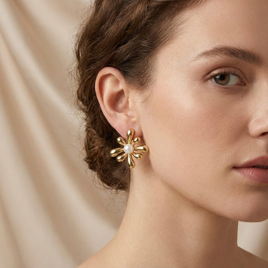 Aretes flor perla