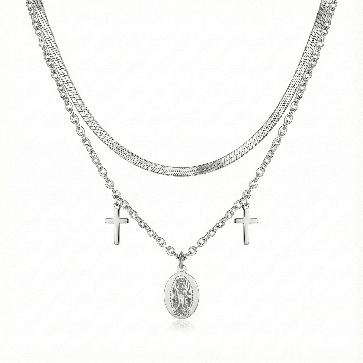 Collar plateado doble Virgen