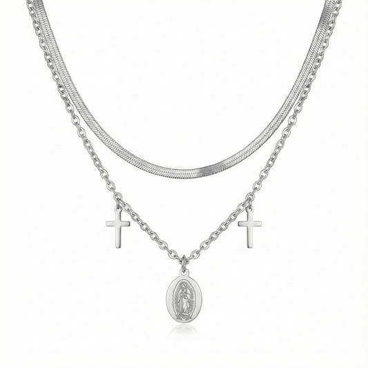 Collar plateado doble Virgen
