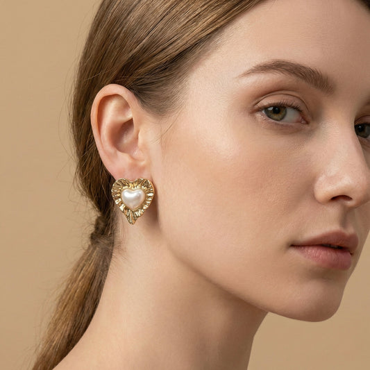 Aretes corazón perla