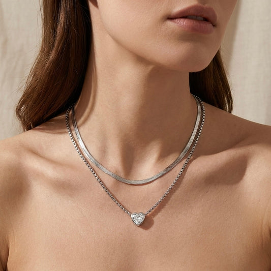 Collar doble corazón plateado