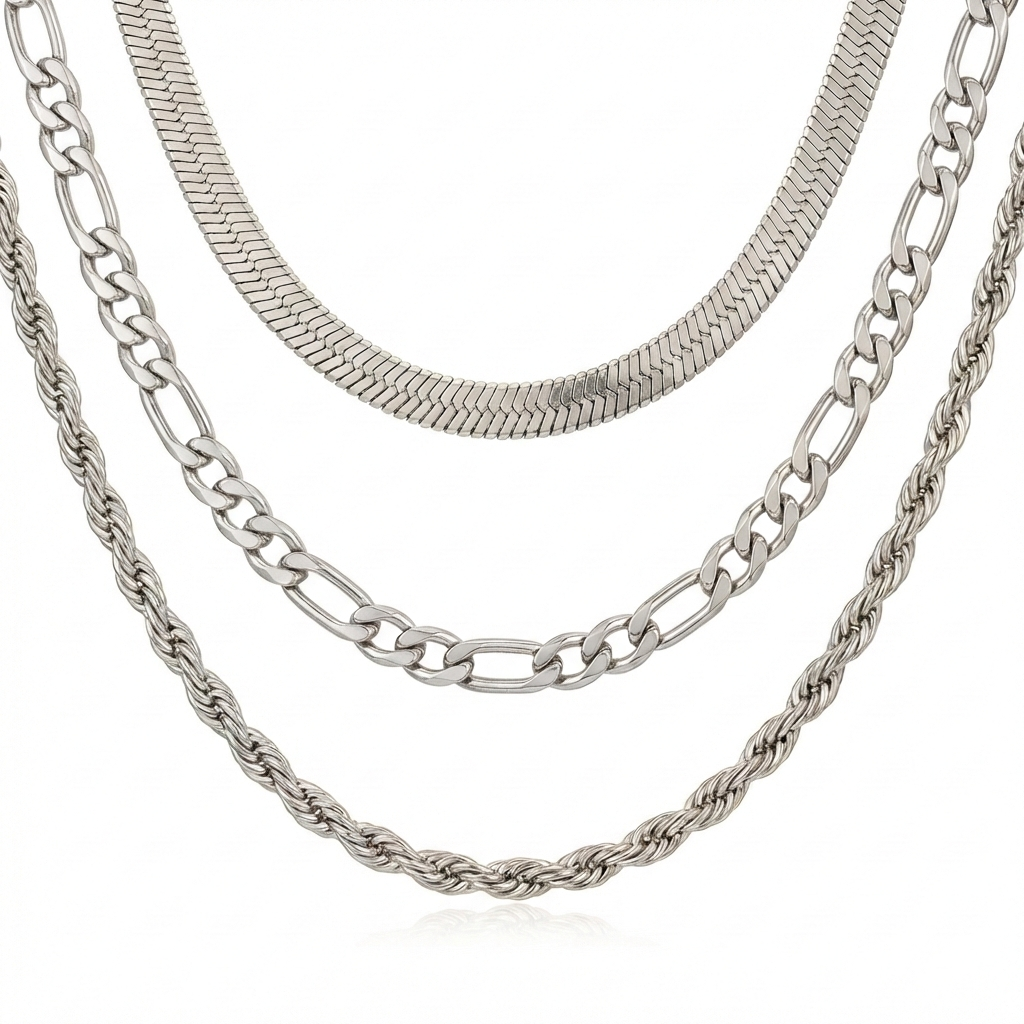 Collar triple cadena plateado