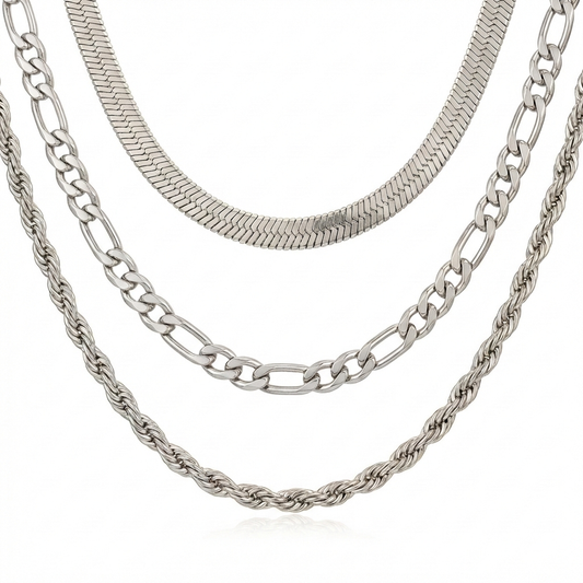 Collar triple cadena plateado