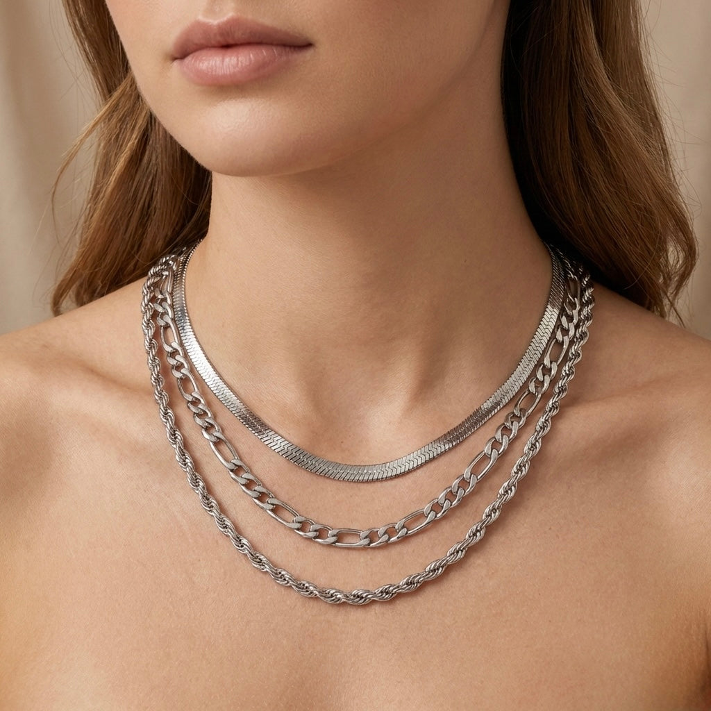 Collar triple cadena plateado