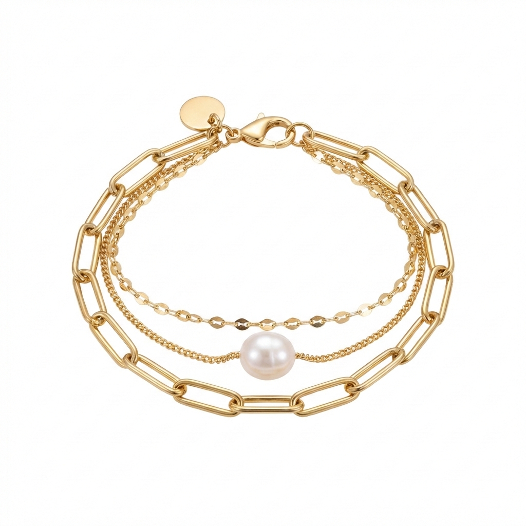 Pulsera triple con perla