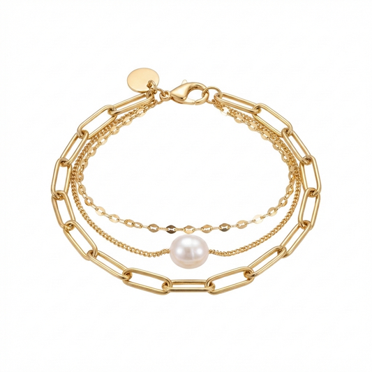 Pulsera triple con perla