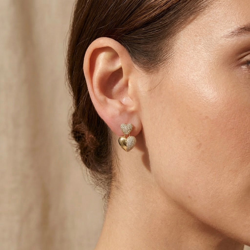 Aretes doble corazón