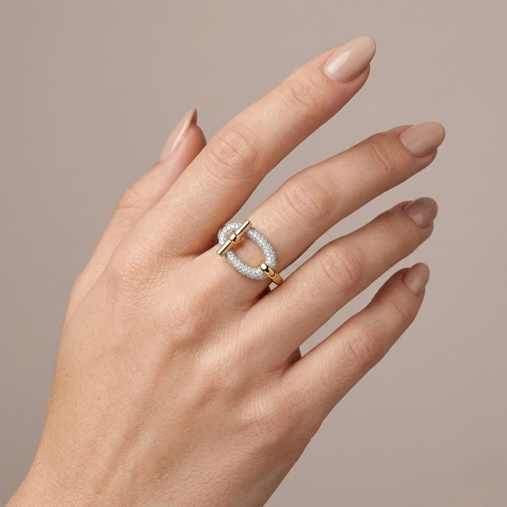 Anillo óvalo bicolor