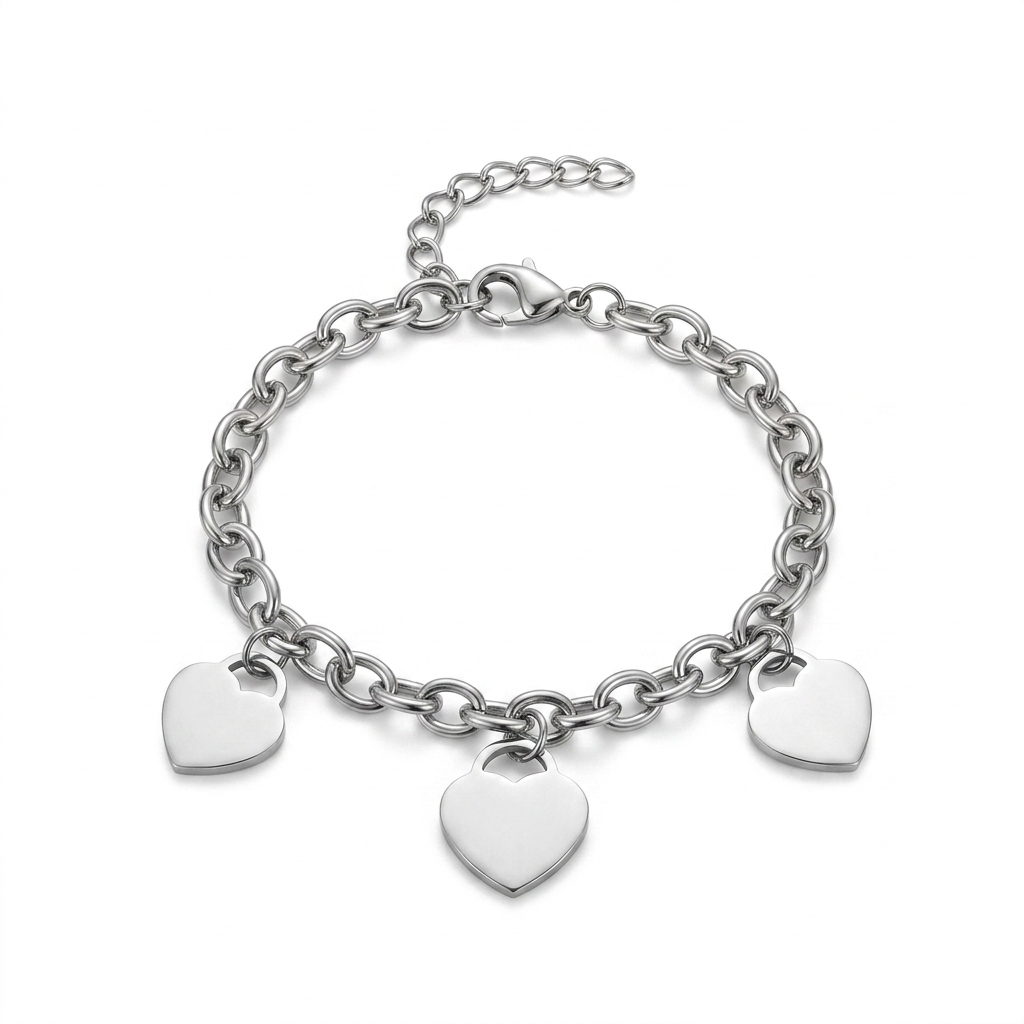 Pulsera corazones plateada