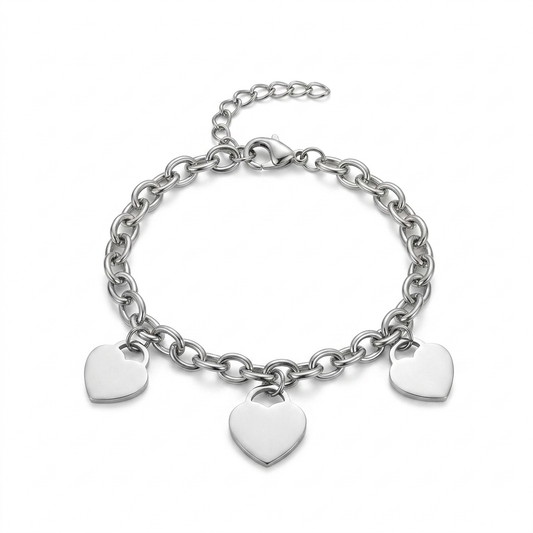 Pulsera corazones plateada