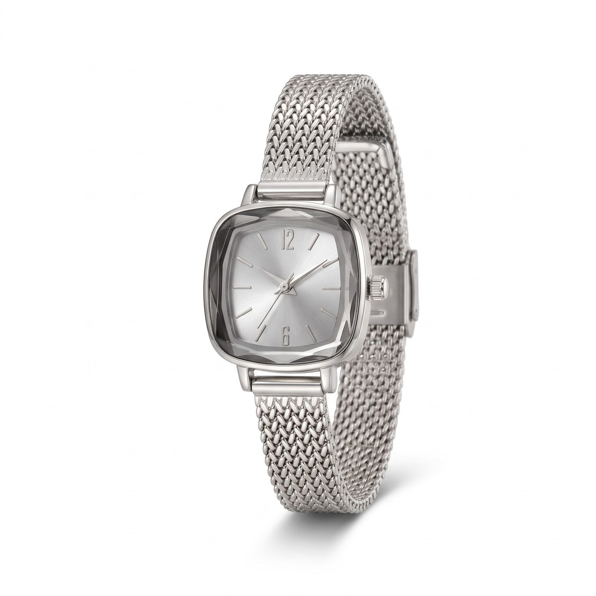 Reloj tejido plateado