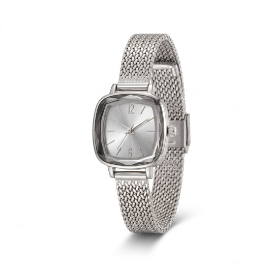 Reloj tejido plateado