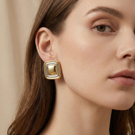 Aretes cuadro bicolor