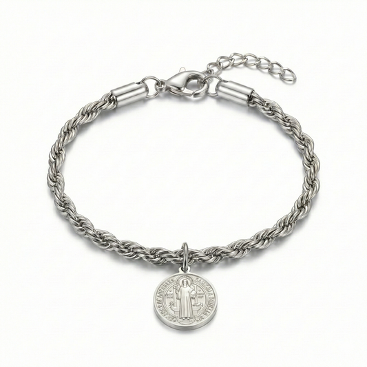 Pulsera torzal San Benito plateada